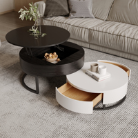 Tables basses gigognes en bois rondes extensibles et rotatives de luxe ATUNUS avec plateau en pierre calcaire pour salon