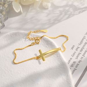 Pulsera de Cadena con Cruz y Eslabones de Plata de Ley 925 Chapada en Oro de 18K para Mujer, Regalo de Aniversario o Cumpleaños, Marca Dylam Fit - Product Image 3