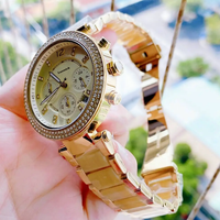 MKOriginals Montre pour femme en or rose et diamants, bracelet en acier inoxydable rose, chronographe à quartz