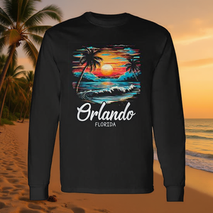 T-shirt a maniche lunghe con tramonto retrò di Orlando Florida - Product Image 3