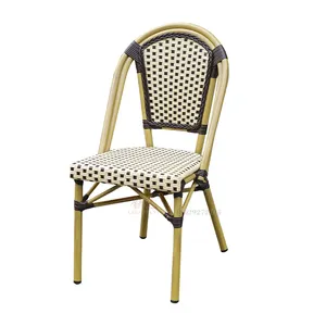 आउटडोर यूरोप फ्रेंच बिस्ट्रो कुर्सियां वाटरप्रूफ पे रेटन विसर कुर्सी