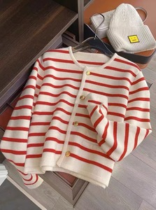 Cárdigan a Rayas de Moda 2025, Suéter de Cuello Redondo con Botones <span class=keywords><strong>para</strong></span> Mujer, Cárdigan de Punto <span class=keywords><strong>para</strong></span> Mujer - Product Image 3