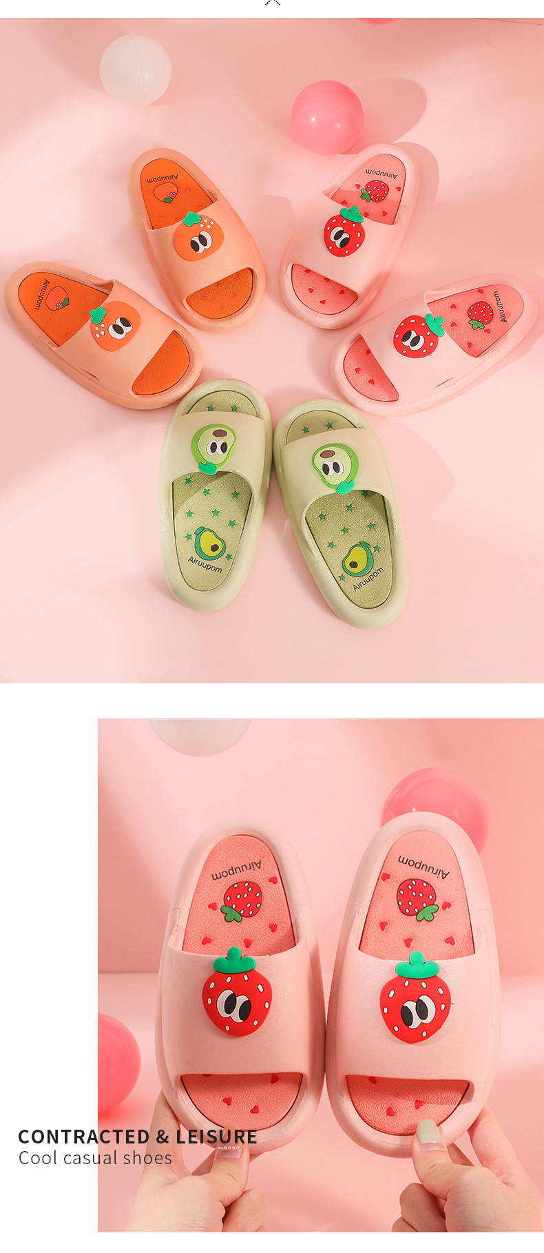Cute Fruit Soft Bottom Slides Shoes Non-slip EVA Indoor and Outdoor Slippers for Girls
