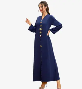 Traditional Muslim Clothing Gorgeous Long Sleeve Abaya With Delicate Diamond Inserted Loose Women Dress Supplier Wholesale