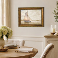 Pour salon et chambre à coucher, toile de bateau à voile, art mural nautique côtier encadré ornemental doré OEM ODM