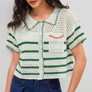 Pull en maille pour femme à manches courtes, cardigan ajouré, tricoté, personnalisable avec logo OEM & ODM, collection printemps - Product Image 4