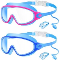 Lunettes de natation à monture large anti-buée avec bouchons d'oreille intégrés, pince-nez, protection UV, étanches, sangle réglable pour adultes