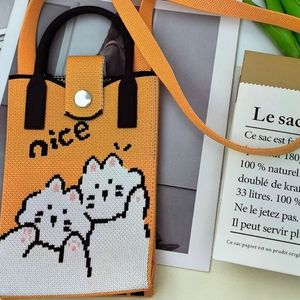 Bolso Mini Tote <span class=keywords><strong>de</strong></span> Punto con Diseño <span class=keywords><strong>de</strong></span> Gato <span class=keywords><strong>de</strong></span> Dibujos Animados y Patrón 'Nice', Bolso <span class=keywords><strong>de</strong></span> Mano con Asa <span class=keywords><strong>de</strong></span> Doble Color, Bolso <span class=keywords><strong>de</strong></span> Hombro Portátil para Teléfono OEM - Product Image 1