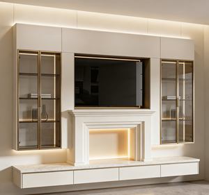 Meuble TV Minimaliste de Luxe avec Éclairage LED - Mobilier de Salon Élégant avec Accents Dorés et Rangement Intégré - Product Image 5