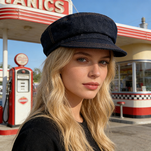 COHUY <span class=keywords><strong>Gorra</strong></span> de mezclilla retro británica para <span class=keywords><strong>mujer</strong></span>, estilo casual, transpirable, de color liso |   Efecto de Adelgazamiento Facial con Protección Solar | - Product Image 6