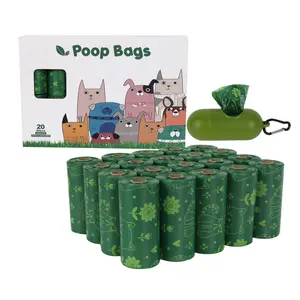 卸売カスタムレモン香りの緑の歩行器プリント廃棄物バッグピックアップロール堆肥化可能な生分解性犬のうんちバッグ