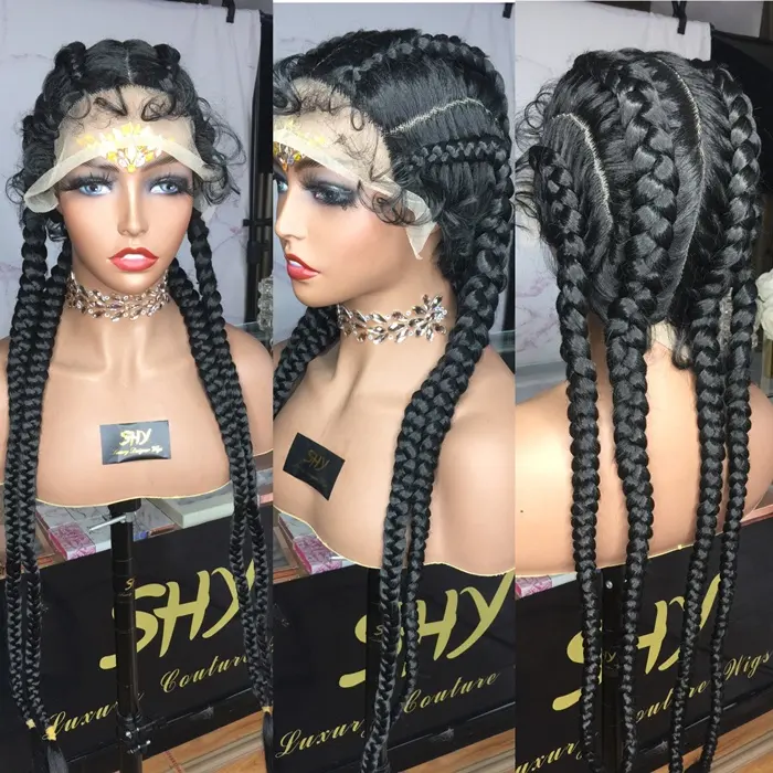 Newest braided synthetic hair wigs african braided lace front wigs vendors with baby hair for women braid lace wig glueless
