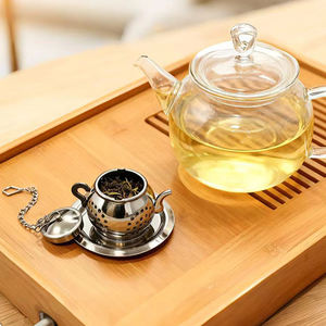 Modern Aço Inoxidável Bule Em Forma De Chá Coador Fine Mesh Chá Infusor Com Corrente Gancho e Bandeja De Gotejamento - Product Image 6