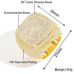BES Hip Hop Cuban Square Ring Exquisito Shiny Zircon14K 18K Chapado en oro Anillo para hombre Rap <span class=keywords><strong>Rock</strong></span> Party Jewelry Anillo cubano - Product Image 6