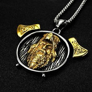 <b>Titanium</b> Steel Men's Pendant Viking Odin Face Necklace Stainless Steel Retro Themed Charm Gift Jewelry - Product Image 4
