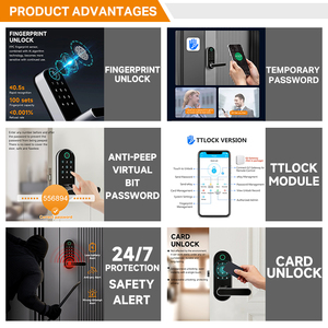 Serrure de porte intelligente UIELOCK avec poignée, applicable aux locaux locatifs tels que les maisons et les appartements en location, adaptée aux portes de 40 à 90 mm - Product Image 3