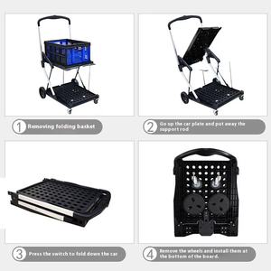 Đa Sử Dụng Hai Tier Đóng Mở Giỏ Hàng 360 ° Cán Bánh Xe Xoay Mua Sắm Giỏ Hàng Với <span class=keywords><strong>2</strong></span> Lưu Trữ Thùng Nhiệm Vụ Nặng Nề Gấp Xe Đẩy - Product Image 4