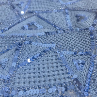 Nouveau style LH – Tissu en maille à sequins brillants, broderie 3D en corde, dentelle perlée, tricot à carreaux bleus pour mariage, textile de maison et vêtements