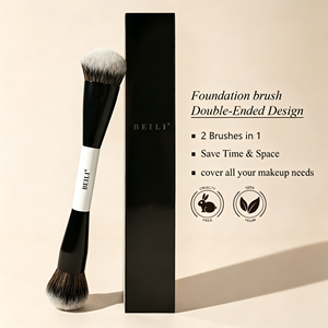 แปรงแต่งหน้าสองหัว ด้ามสีขาว หัวแปรงสีดำ สำหรับแบรนด์ความงาม (OEM) - Product Image 1