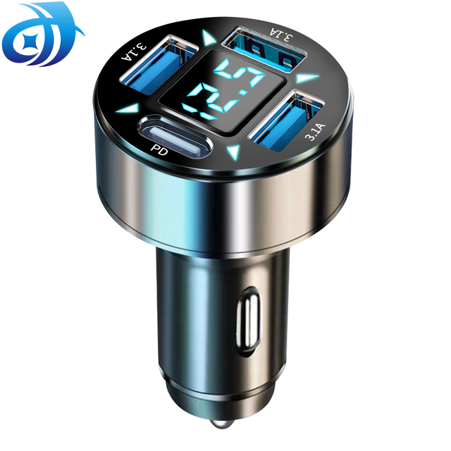 Car Charger with LED Digital Display 66W 4 USB Port Type C PD Car Charger Fast Charging