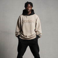 Sweat-shirt à capuche oversize en molleton épais pour homme, avec motif 3D en relief et épaules tombantes, style streetwear, vente en gros