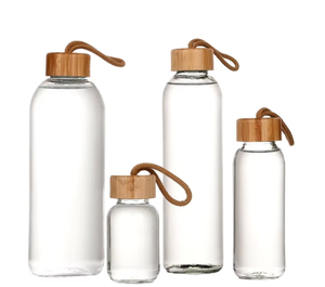 Glass Water Bottles With Wooden Lids Reusable Travel <b>Drinkware</b> Minimalist Design Single Wall Unisex - Product Image 2