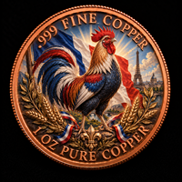 Pièce de défi personnalisée OEM en cuivre pur .999 de 1 oz, motif Coq Gaulique, imprimée UV, gaufrée, drapeau français, commémorative, vente en gros