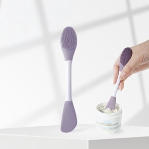 Brosse faciale en silicone 2-en-1 avec impression UV, applicateur de masque doux, spatule de maquillage réutilisable pour un nettoyage en profondeur des soins de la peau - Product Image 4