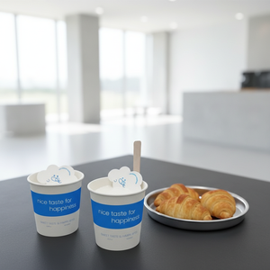 Vasos de Papel para Helado de 4oz y 60mm, Personalizados con Logotipo Premium, Grado Alimenticio, Pared Simple, Extra Gruesos, con Cuchara, Doble Revestimiento, Diseño Nube - Product Image 5