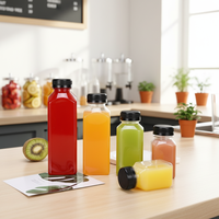 Vierkante transparante plastic fles voor melkthee en sap met lekvrij deksel, herbruikbaar voor fruittheewinkels en thuisgebruik