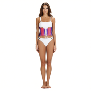 Costume da bagno intero taglie forti con controllo pancia, monokini coprente per la spiaggia, M/L L/XL Bianco Nero - Product Image 2