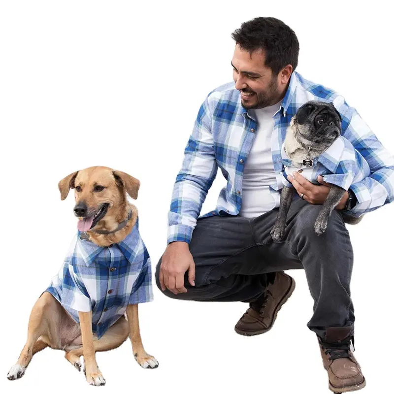 Vêtements assortis pour chiens et humains avec chemise pour chiens à carreaux en flanelle en gros