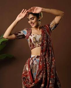 Lehenga Choli con Estampado Kalamkari en Oferta para Damas, Ropa Festiva para Bodas y Recepciones, Traje Tradicional Disponible a Precio de Exportación - Product Image 4