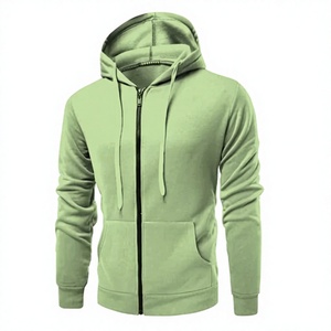 Men's Winter Green <b>Zip</b>-Up Fleece <b>Hoodie</b> Regular Fit Solid Color Casual Knitted Sweatshirt with Front <b>Pocket</b> Long Sleeve - Product Image 5