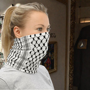 Modello tradizionale stampato Palestinese Kufiya Keffiyeh senza soluzione di continuità in poliestere foulard copri viso maschera bandane collo - Product Image 3