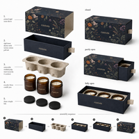 Boîte cadeau rigide en carton imprimée en couleur personnalisée pour trois bougies, avec tirette en coton tissé