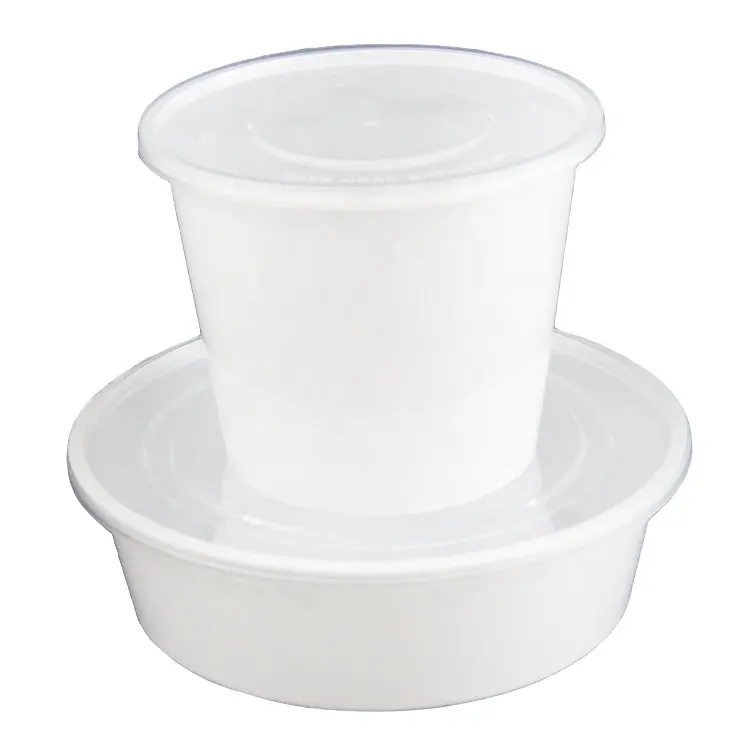 Microwave Round White 32 oz plastic container Disposable Plastic PP Container Bowl Takeaway Soup Bowl Double Layer With Lid