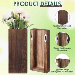 Maceta de madera cuadrada para colgar en la pared, estilo rústico, de madera maciza oscurecida, para plantas verdes. - Product Image 3