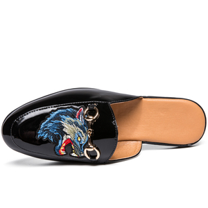 Mules et sabots pour hommes, style mocassins Penny, Oxford, sandales, claquettes et pantoufles, avec broderie de dessins animés, pour tenues habillées, à talon plat - Product Image 3