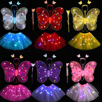 Ailes de fée LED en gros pour fête d'anniversaire, Halloween, Noël – Robe à ailes de papillon LED 4 pièces/ensemble pour filles