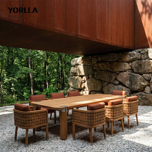 Set da Pranzo per Esterni Serie Manto per 8 Persone, Tavolo in Legno di Teak Massiccio con Sedie Intrecciate, Arredamento da Giardino - Product Image 3