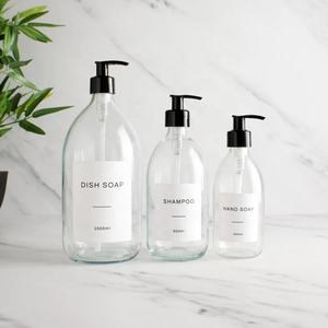 <span class=keywords><strong>Bouteille</strong></span> de distributeur de shampoing <span class=keywords><strong>d</strong></span>'<span class=keywords><strong>apothicaire</strong></span> en verre transparent réutilisable de 16oz 500ml avec <span class=keywords><strong>d</strong></span>écor industriel 32oz 1L - Product Image 5