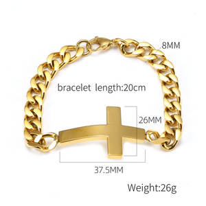 Pulsera y brazalete de hombre a prueba de agua de acero inoxidable 316L, brazalete cruzado con eslabones cubanos chapado en oro de 14K y 18K para hombre. - Product Image 6