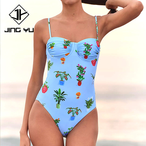 ชุดว่ายน้ำวันพีซผ้าไนลอนพิมพ์ลายสีฟ้าธีมชายหาด ป้องกันแสงแดด UPF50+ สั่งทำได้ ใส่สบาย ขายส่ง - Product Image 1