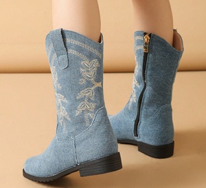 Bottes en jean personnalisées pour enfants, broderie classique, automne-hiver, pour l'extérieur, fête, mode, style cowgirl, bottes de cowboy western - Product Image 5