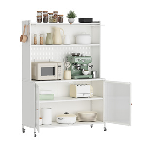 Tall <b>Kitchen</b> Pantry Cabinet with Glass Doors & Adjustable Shelves, <b>Storage</b> <b>Cupboard</b> for <b>Kitchen</b> Living Room Dining - Product Image 2