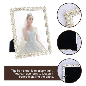 Khung Ảnh 8x10 với trang trí ngọc trai và pha lê cho ảnh cưới Khung ảnh kim loại cho Quà tặng đám cưới - Product Image 4