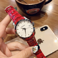 Damen Automatik-Armbanduhr aus Edelstahl mit Lederarmband, Einfacher Drei-Zeiger-Chronograph, Datumsanzeige, Saphirglas, 50m Wasserdicht