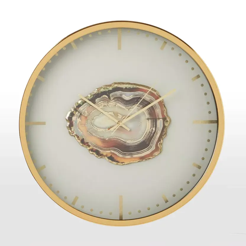 Relógio de mesa com fatias de ágata natural, relógio digital de pedra para decoração de casa, despertador de parede