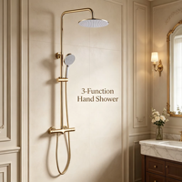 Colonne de douche thermostatique contemporaine en laiton chromé poli avec double poignée, douche pluie et douchette à main, barre coulissante